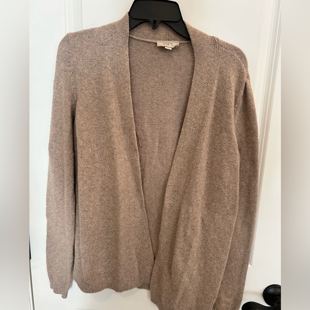 LOFT Open Front Cardigan Women's Size S Light Brown Sweater Long Sleeve Casual